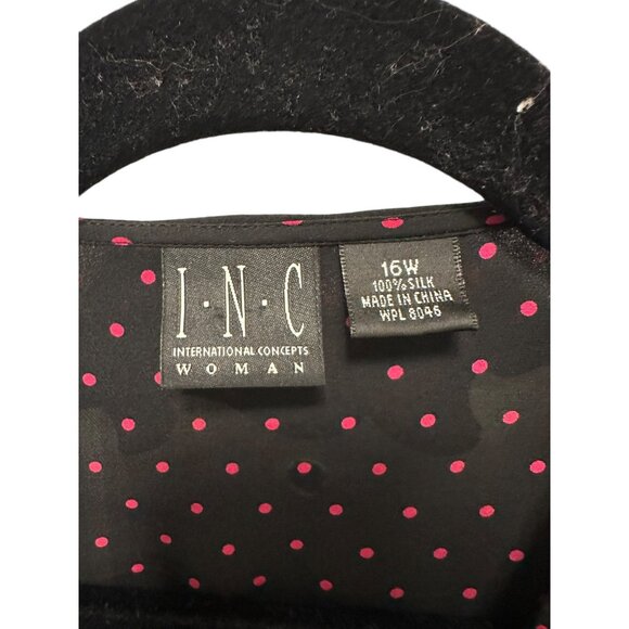 π 2/$30 π Black with Small Red Polka Dot Long Sleeve Sheer Silk Blouse sz 16 - Picture 4 of 7